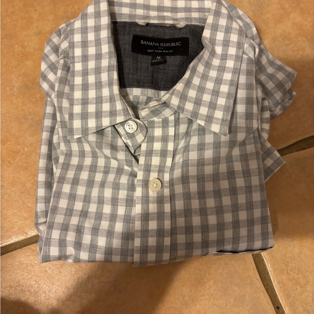 Banana Republic men Blue and White Plaid Shirt
